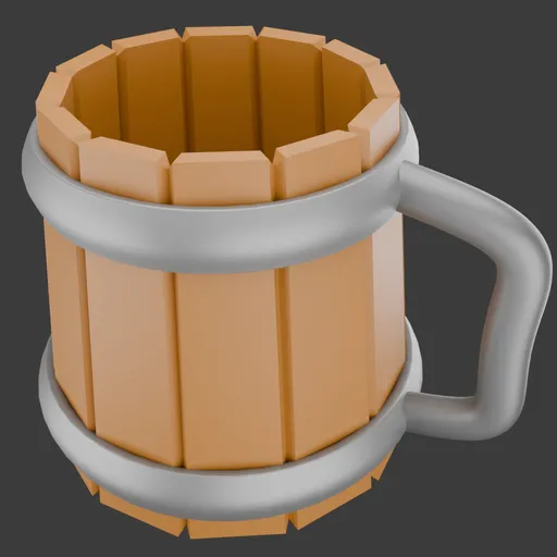 High-quality 3D model of a traditional wooden beer mug for Blender, game asset inspired design.