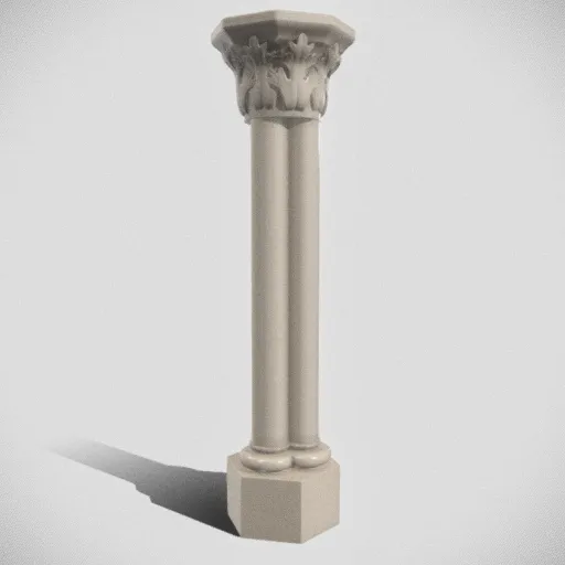 Detailed 3D medieval-style trilobate column with acanthus leaves, designed for Blender street scene enhancement.