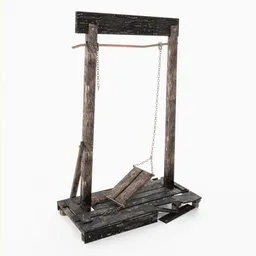 Detailed weathered wood 3D swing model, with metal chains and a realistic texture for Blender rendering.