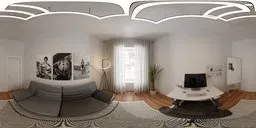 360-degree HDR lighting of a cozy, modern home office with natural daylight.