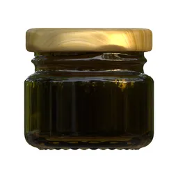 Detailed realistic 3D glass jar model with wooden lid, ideal for Blender renderings and kitchen visualization.