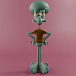 High-quality, detailed Squidward 3D model from Blender for animation and fan art creations.