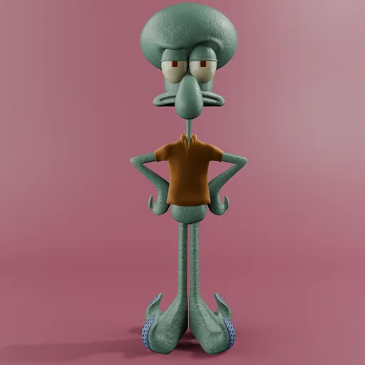 High-quality, detailed Squidward 3D model from Blender for animation and fan art creations.