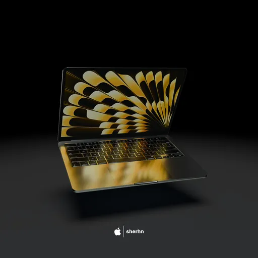 Realistic 3D model of Apple MacBook Air 13" in Starlight with detailed textures, perfect for Blender rendering.