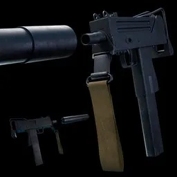 Detailed 3D model showcasing various angles of the Ingram MAC-10 SMG for Blender rendering, emphasizing its design and structure.