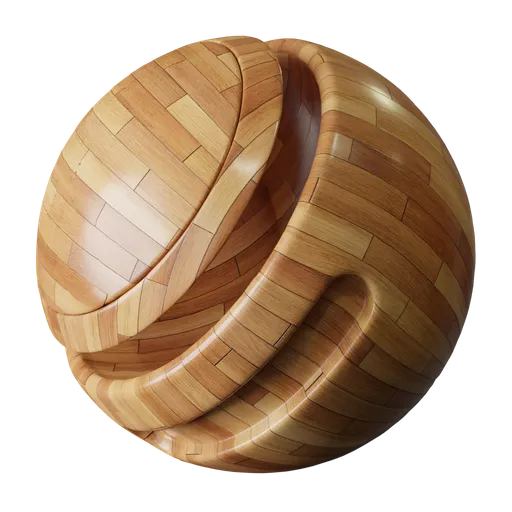 High-resolution PBR texture of polished wooden parquet flooring for realistic 3D rendering.