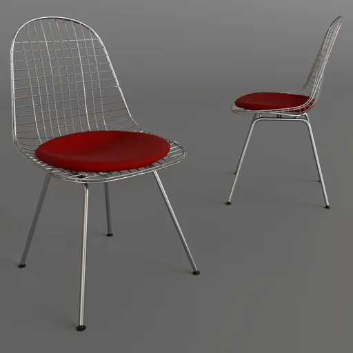 3D model of a wire-frame chair with red cushion, designed for Blender rendering.