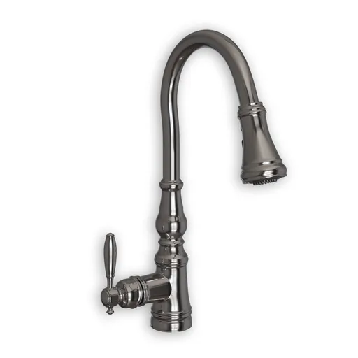 Detailed 3D model of Victorian-style kitchen faucet with porcelain inlays and shepherd's spout, ideal for Blender 3D projects.