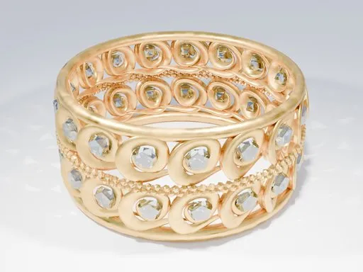 "Detailed gold bracelet 3D model with sparkling diamonds, designed for Blender Cycles."
