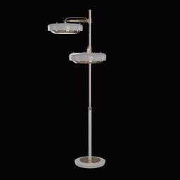 "Introduce modern sophistication to your home with the Carter floor lamp, an architectural rendering with a Bulgari-inspired style. This 3D model features brass wheels and an accent white lighting design, inspired by Samuel F. B. Morse. Perfect for Blender 3D users searching for a unique statement piece."