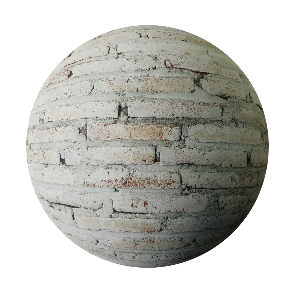 Old white painted brick wall FREE 3D bricks materials BlenderKit