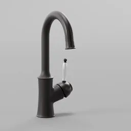 Highly detailed black kitchen faucet 3D model with sleek design, compatible with Blender for wash-basin visualization.