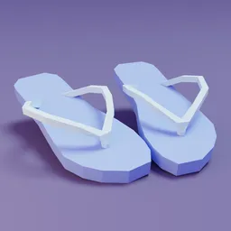 Stylized low-poly 3D flipflops model in blue and white, suitable for game development and Blender projects.