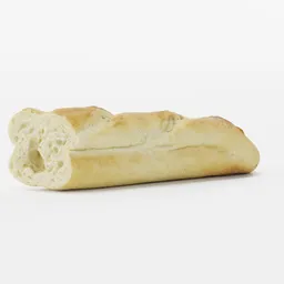 Realistic 3D model of a sliced baguette, perfect for Blender renderings in culinary scenes.