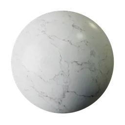 Seamless PBR texture for 3D modeling showcasing white marble with soft grey and brown veins for realistic surface detailing.