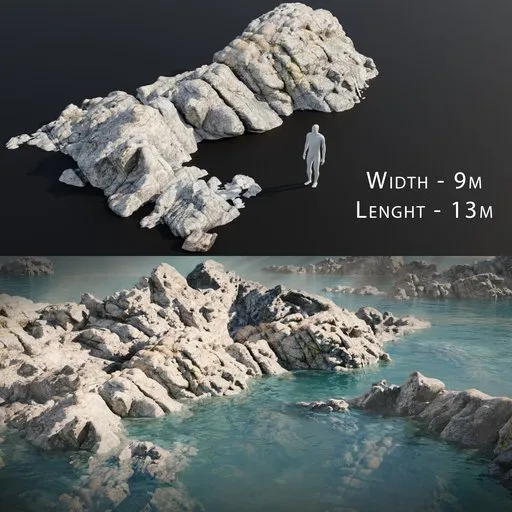 Highly detailed photoscanned 3D beach rock for Blender, optimized for environmental elements without a back.