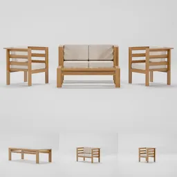 Teak wood chairs couch and table