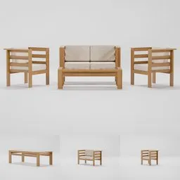 Teak wood chairs couch and table