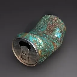 "Crashed Tin Can 3D model for Blender 3D - perfect for agriculture concept art. Featuring dongson bronze artifacts, realistic painting, and a golden pommel. Trending on artforum and great for game design. "