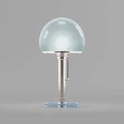 Detailed 3D rendering of a modern table lamp with a glass shade and metallic stand designed in Blender.