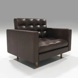 Detailed 3D model of a modern, realistic, brown single sofa, ideal for Blender interior design renderings.