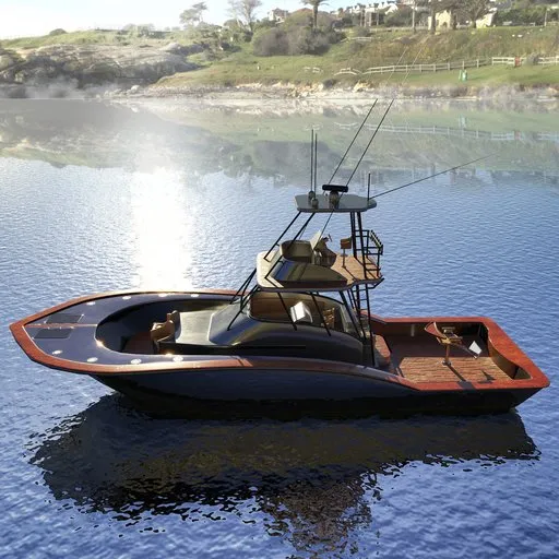 Detailed low-poly photorealistic 3D model of Jarrett Bay 46 boat with PBR textures, UV unwrapped, Blender Cycles-ready.