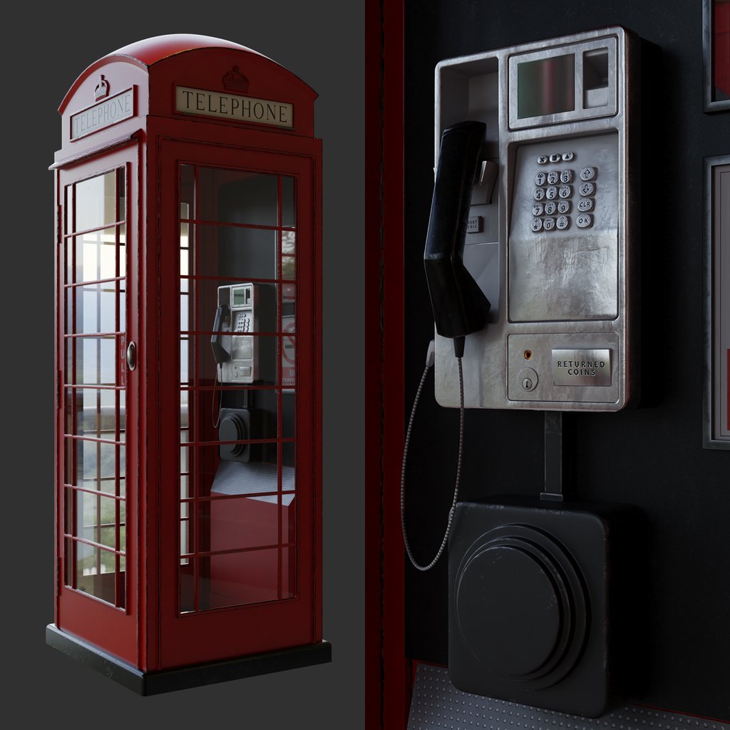 Classic British Red Telephone Box | Urban Environment models | BlenderKit