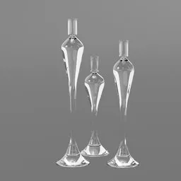 Clear glass 3D-rendered Milano candle holders with modern design, ideal for interior visualization in Blender.