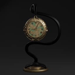 "Decorative Table Clock 3D model for Blender 3D - Featuring a black background and gilt metal, this clock on a stand adds a touch of Qing Dynasty style to your design projects. Perfect for depicting the passing of time with its pocket watch, and suitable for SCP anomalous object and Shadowverse style 3D model projects."