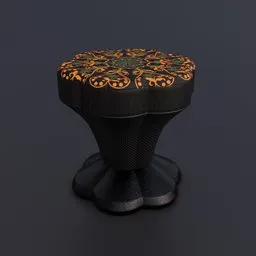 Intricate 3D model of a curvy, round chair with ornate patterns, compatible with Blender 3D.