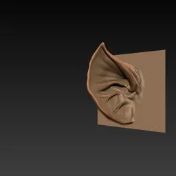 ER Ear Brush 20 imprint on 3D model surface, designed for sculpturing detailed creature ears in Blender 3D.