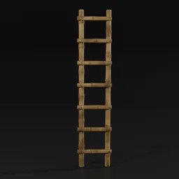 Realistic bamboo ladder 3D model with texture details, suitable for Blender rendering and industrial scenes.