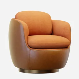 Highly detailed orange leather and fabric armchair 3D model with a metal base, compatible with Blender rendering.
