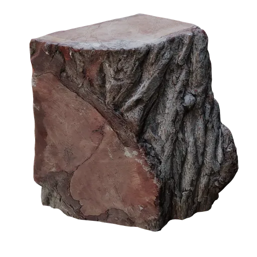 Realistic 3D model of a cut tree trunk, with detailed bark texture and quad topology, suitable for Blender.