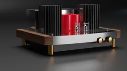 Detailed Pathos TT Acoustic amplifier 3D model with wood accents created in Blender.