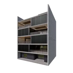 Detailed Blender 3D model of a modular four-story building with high-quality textures and clean geometry suitable for exterior renders.