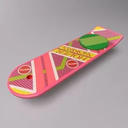 Detailed 3D render of a pink and yellow hoverboard, Blender 3D model available for community use.