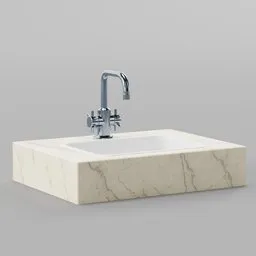 "Marble Wash Basin 3D Model for Blender 3D - with Hot and Cold Water Tabs and Subdivision Control. High-quality Carrara marble finish and detailed body shape. Perfect for bathrooms or kitchens. Available on Patreon by Kloworks."
