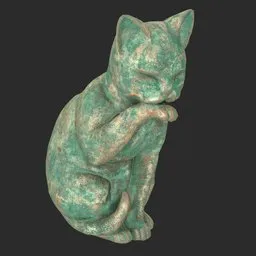 Grooming cat oxydated statue