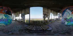 360-degree panoramic HDR image from Teufelsberg Lookout with graffiti, ideal for lighting 3D industrial scenes.