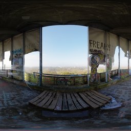 360-degree panoramic HDR image from Teufelsberg Lookout with graffiti, ideal for lighting 3D industrial scenes.