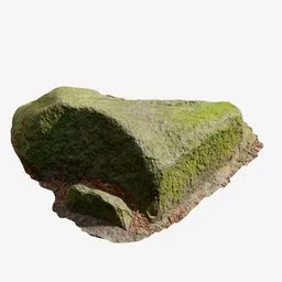 Realistic 3D moss-covered rock model, optimized for Blender, ideal for leaf forest scenes, part of a PBR texture shared set.