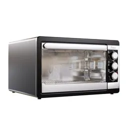 Realistic 3D-rendered electric oven with transparent glass door and detailed controls, suitable for Blender renders.