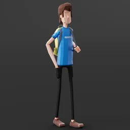 Stylized Blender 3D low poly character model standing with casual attire, suitable for architectural visualization.