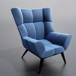 "Armchair Modern: A blue chair with black legs made from a modern fabric-velvet material combination. This high-quality 3D render, inspired by artist Cao Zhibai and characterized by intricate details, is perfect for Blender 3D enthusiasts seeking a realistic and elegant furniture model."