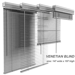Detailed 3D model of adjustable Venetian blinds in open and closed positions, compatible with Blender for interior design.