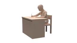 Low poly 3D model of a child seated at a desk, focused on writing, optimized for Blender, suitable for CG visuals.