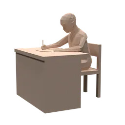 Low Poly Kid Sitting and Writing