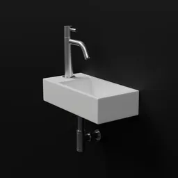 "Modern minimalist wash basin with a side faucet, suitable for interior visualizations. This 3D model in Blender 3D is ideal for architectural renders, featuring a symmetrical design, white concrete material, and high-quality product introduction photography. Enhance your search engine optimization by using this alt text for improved visibility on Google Image search results."