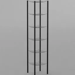 "Metal rack with glass top 3D model for Blender 3D - Shelf iron xz by FGNR. Features thin black lines, filled shelves with books, and surreal details reminiscent of Isamu Noguchi's work. Perfect for hall scenes inspired by Francisco Goya's style and Stanislav Vovchuk's spiral designs."